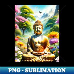A Beautiful Buddha Meditating in a Wildflower Meadow - Elegant Sublimation PNG Download - Unlock Vibrant Sublimation Designs