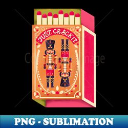 Two colorful nutcrackers on a matchbox with hand lettering on a pink background Colorful festive winter Merry Christmas illustration - High-Quality PNG Sublimation Download - Perfect for Creative Projects