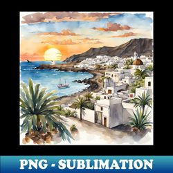 Lanzarote Town Sunset Watercolor Beauty - PNG Transparent Sublimation Design - Bring Your Designs to Life