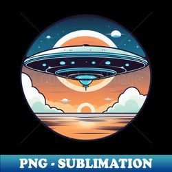 UFO flying saucer vintage over sea sunset - Professional Sublimation Digital Download - Boost Your Success with this Inspirational PNG Download