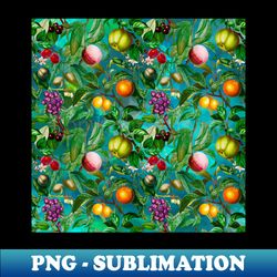 vibrant tropical floral leaves and fruits floral illustration botanical pattern turquoise blue fruit pattern over a - trendy sublimation digital download - capture imagination with every detail