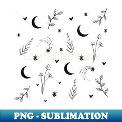 moon and stars black and white pattern floral space - instant sublimation digital download - stunning sublimation graphics