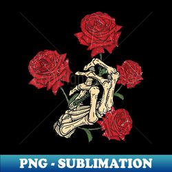 Skull Skeleton Hand With Red Roses for Men Women - PNG Transparent Sublimation Design - Instantly Transform Your Sublimation Projects