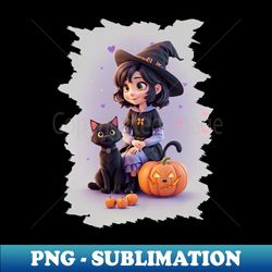 Cute Halloween girl with cat - PNG Transparent Digital Download File for Sublimation - Spice Up Your Sublimation Projects