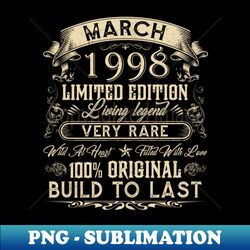 25th Birthday Gifts 25 Years Old Retro Vintage March 1998 - Creative Sublimation PNG Download - Instantly Transform Your Sublimation Projects