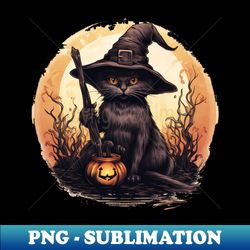 halloween cat with a witch hat - png transparent sublimation design - unleash your creativity