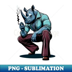 Retro Rebel 70s Fashion smoking rhino in Shades - Elegant Sublimation PNG Download - Vibrant and Eye-Catching Typography