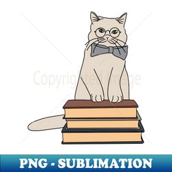 cute cat with spectacles and books digital illustration - Professional Sublimation Digital Download - Boost Your Success with this Inspirational PNG Download
