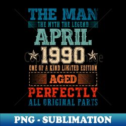 1990 Years Old Vintage April 1990 33th Birthday Gifts - PNG Transparent Sublimation File - Revolutionize Your Designs