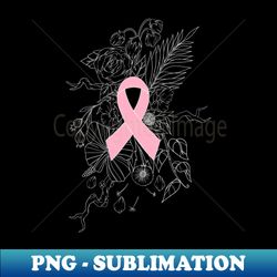 breast cancer awareness ribbon with floral backdrop white - aesthetic sublimation digital file - bring your designs to life