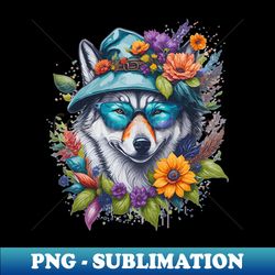 Cute wolf floral artwork - PNG Transparent Sublimation Design - Capture Imagination with Every Detail