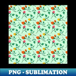 Floral pattern with yellow red and pink rose flowers on green backdrop - PNG Transparent Sublimation File - Spice Up Your Sublimation Projects