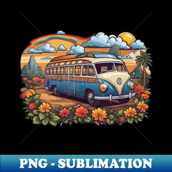 clean flat design vibrant vector artwork featuring realistic bus on simple sunrise backdrop 517 - instant png sublimation download - perfect for sublimation mastery