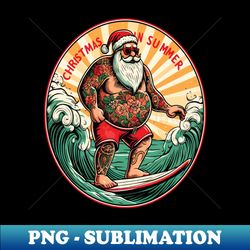 Santa Claus surfing christmas in summer - Creative Sublimation PNG Download - Bold & Eye-catching