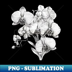Black and White Coloring BookTattoo Style Orchid Blossoms - Artistic Sublimation Digital File - Stunning Sublimation Graphics