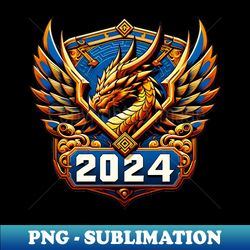 Wooden Gold Blue Dragon 2024 No3 - Instant PNG Sublimation Download - Perfect for Sublimation Art