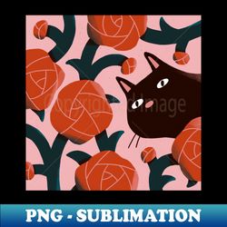Cat and Roses - High-Resolution PNG Sublimation File - Transform Your Sublimation Creations