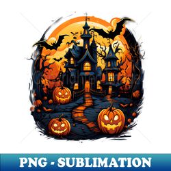 night of dark pumpkins moon abandoned house and halloween - instant sublimation digital download - revolutionize your designs