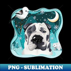 A Shar Pei in the Snowy Moonlight - Modern Sublimation PNG File - Create with Confidence