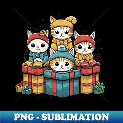 A bright new Christmas print with three cute kittens Beautiful merry Christmas illustration - Premium Sublimation Digita