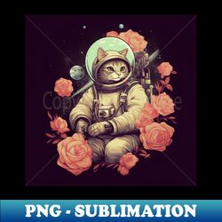 funny cat as astronaut with roses - Special Edition Sublimation PNG File