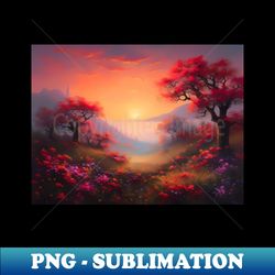 spring landscape with a beautiful flowering trees - high-resolution png sublimation file