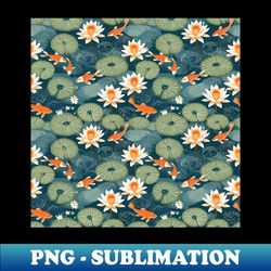 Simple Koi and Lotus Flowers - PNG Sublimation Digital Download