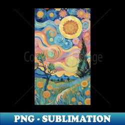 Sunflower Serenade Van Gogh's Starry Landscape - Retro PNG Sublimation Digital Download