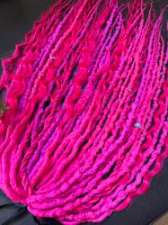 Burning man, Pink dreadlocks, Magenta pink dreads, Fuchsia double ended dreads, Bright hair extensions, Synthetic dreads