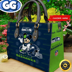 Custom Name NFL Seattle Seahawks Leather Bag