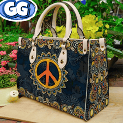 Custom Hippie Sunflower Leather Bag, Sunflower Handbag, Tote Bag, Leather Tote For Women Leather handBag