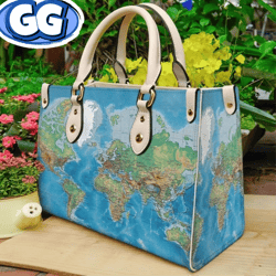 Custom World Map Vintage Purse Handbag, Map Handbag, Custom Map handbag, Tote Bag, Leather handBag, Handmade Bag, Custom