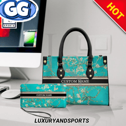 Almond Blossom Van Gogh Leather Handbag