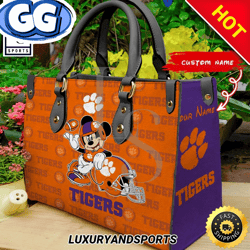 NCAA Clemson Tigers Mickey Custom Name Leather Bag