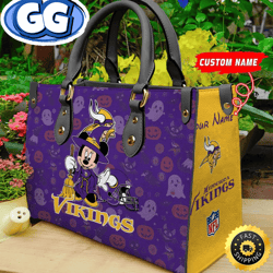 Minnesota Vikings NFL Minnie Halloween Women Leather Hand Bag, 126