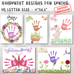 Spring Handprint Set, Baby Toddler Keepsake, Printable Kids Memory, Spring DIY Craft, Hello Spring, Welcome Spring,  PDF