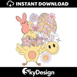 Retro Easter Chick Disco Ball Bunny PNG