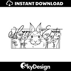 Vintage Happy Easter Floral Bunny SVG