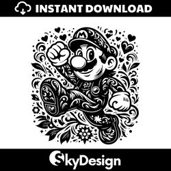 Floral Super Mario Cartoon Character SVG