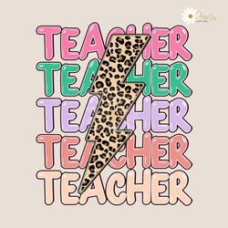 Retro Teacher Leopard Lightning Bolt PNG