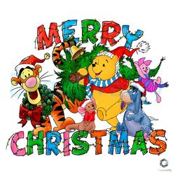 Merry Xmas Pooh Friends PNG Retro Christmas File Design
