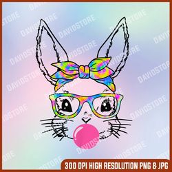 Cute Bunny With Bandana Tie Dye Glasses Bubblegum Easter Day, Easter Png, Happy Easter PNG, Easter D139