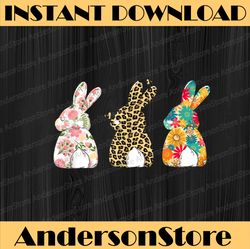 Cute Easter Bunnies Leopard Bunny and Flower Bunnies Easter Day Png, Happy Easter Day Sublimation De151