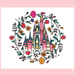Floral Disney Magical Castle Svg For Cricut Sublimation Files,Disney svg, Mickey mouse,Princess, Movie