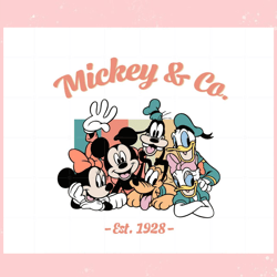 Vintage Mickey And Co est 1928 SVG Sublimation Files Silhouette,Disney svg, Mickey mouse,Princess, Movie