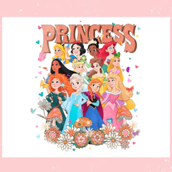 Vintage Princess Floral Disney Princess PNG Silhouette Sublimation Files,Disney svg, Mickey mouse,Princess, Movie
