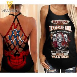 tennessee girl with skull criss-cross open back camisole tank top yyqq