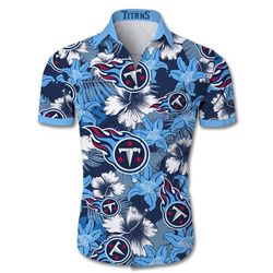 Tennessee Titans Hawaiian T-Shirt 3D All Over Print Tropical Flower Short Sleeve Slim Fit Body