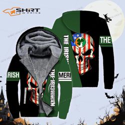 Skull Irish St. Patricks Day Fleece3D Zip Hoodie