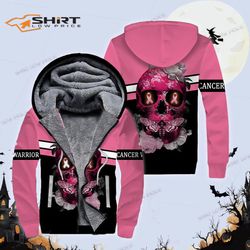 Skull Flower Breast Cancer Awareness Fleece3D Zip Hoodie